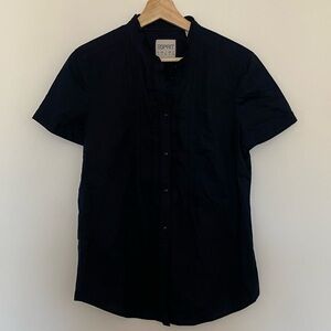Esprit Women’s Black Button-Up Short Sleeve Dress Shirt, Size Large, Cotton,